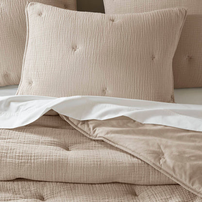 Breeze cotton gauze embroidered Quilt Set - Taupe
