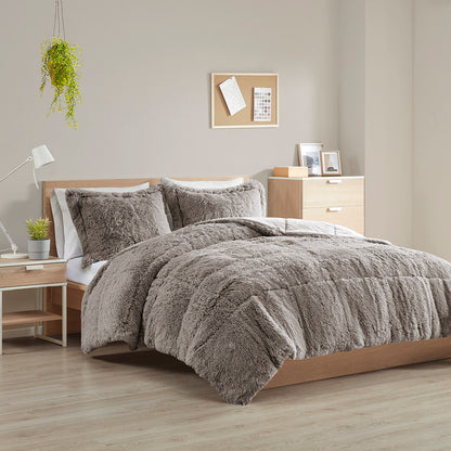 Malea Shaggy Faux Fur Comforter Mini Set - Grey