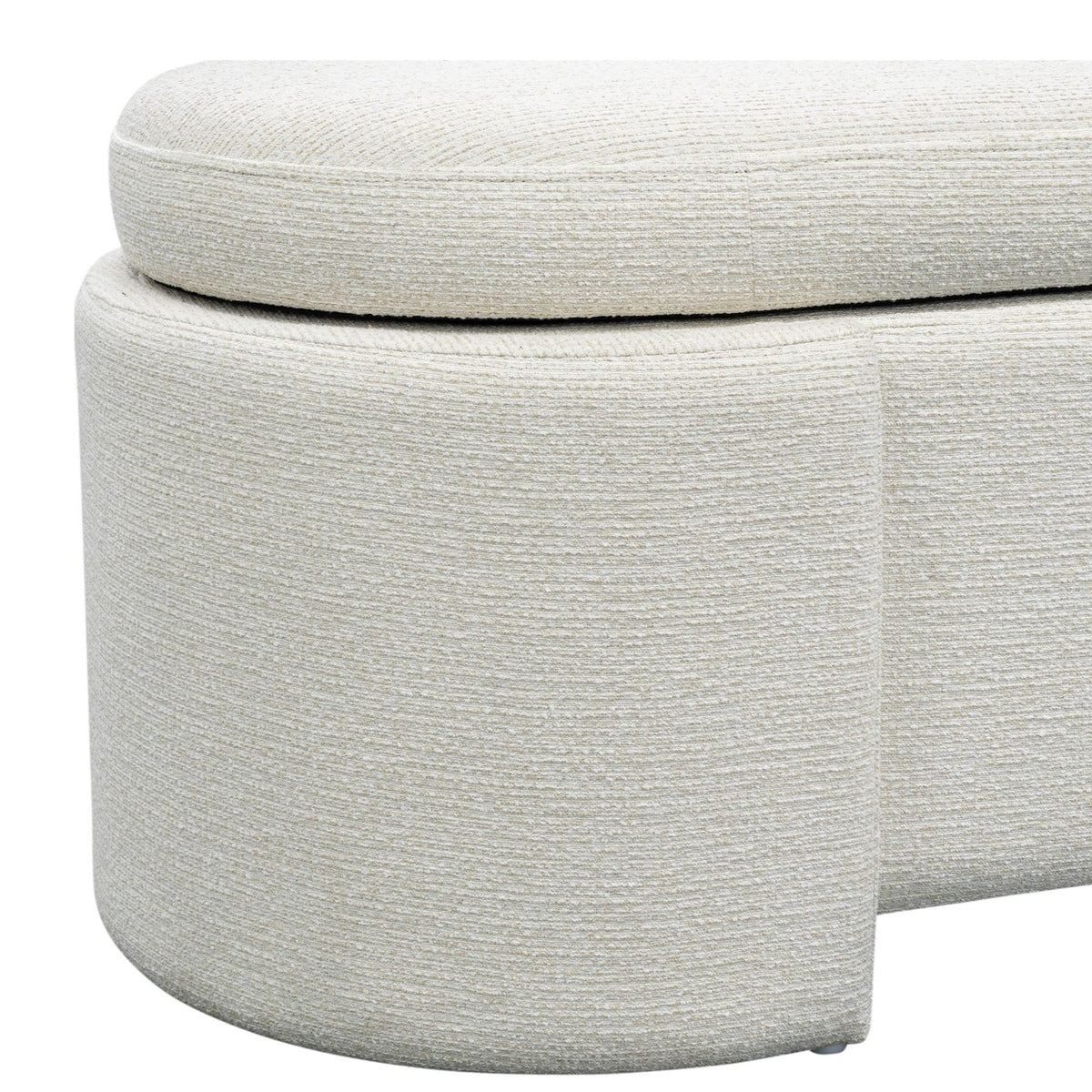 Leslie Fully Upholstered Oval Storage Bench with Soft-Close Lid - Ivory