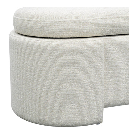 Leslie Fully Upholstered Oval Storage Bench with Soft-Close Lid - Ivory