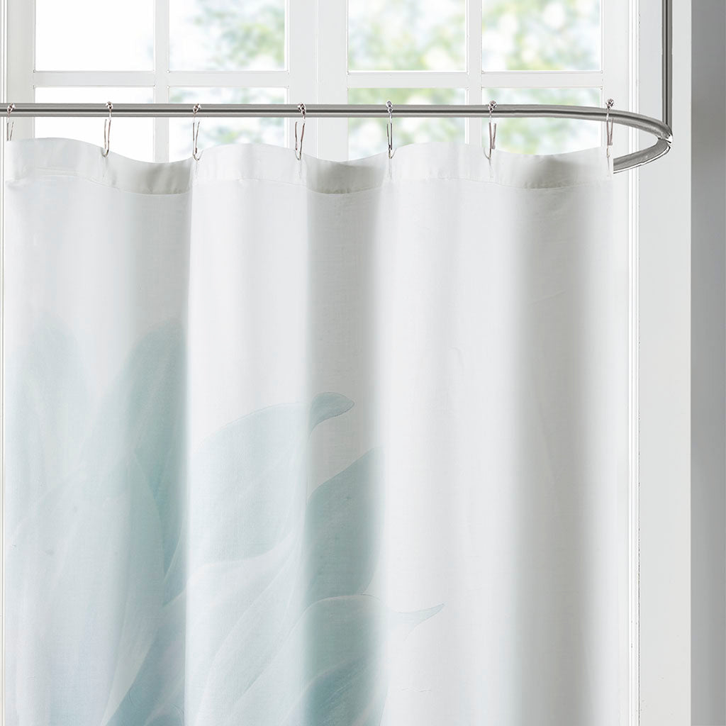 Norah Printed Floral Cotton Shower Curtain - Aqua