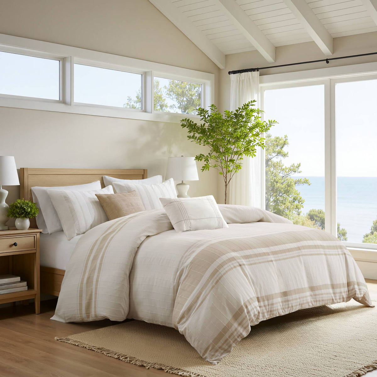 Morgan 5 Piece Cotton Jaquard Duvet Set - Ivory/Taupe