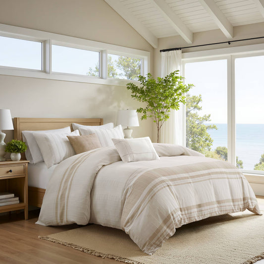 Morgan 5 Piece Cotton Jaquard Duvet Set - Ivory/Taupe