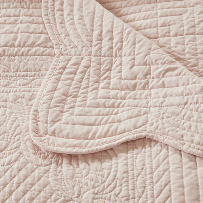 Tuscany Oversized Quilted Throw with Scalloped Edges - Blush
