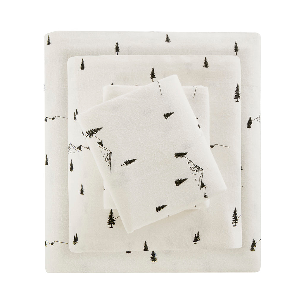 Cotton Flannel Sheet Set - Black Pine Trees