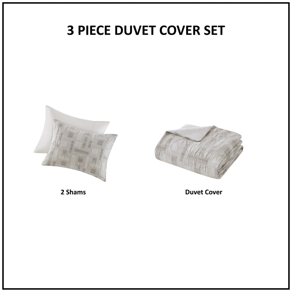 Cairo 3 Piece Cotton Jacquard Duvet Set - Ivory