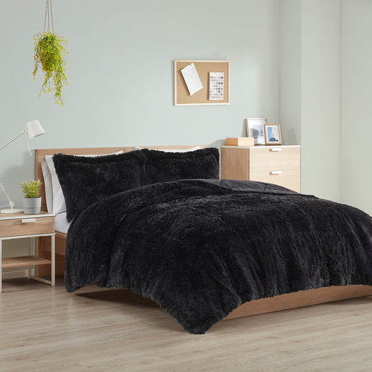 Malea Shaggy Faux Fur Comforter Mini Set - Black
