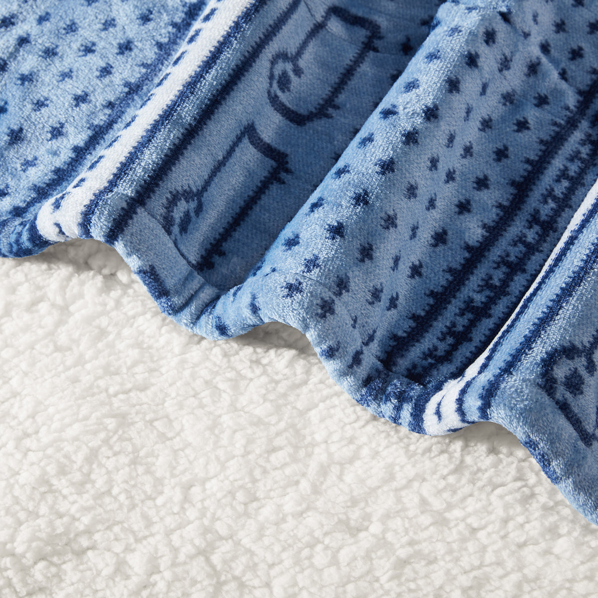Print Plush to Sherpa Heated Throw - Blue Cozy Sheep