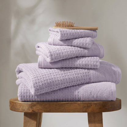 Spa Waffle Cotton Jacquard Bath Towel 6 Piece Set - Lilac