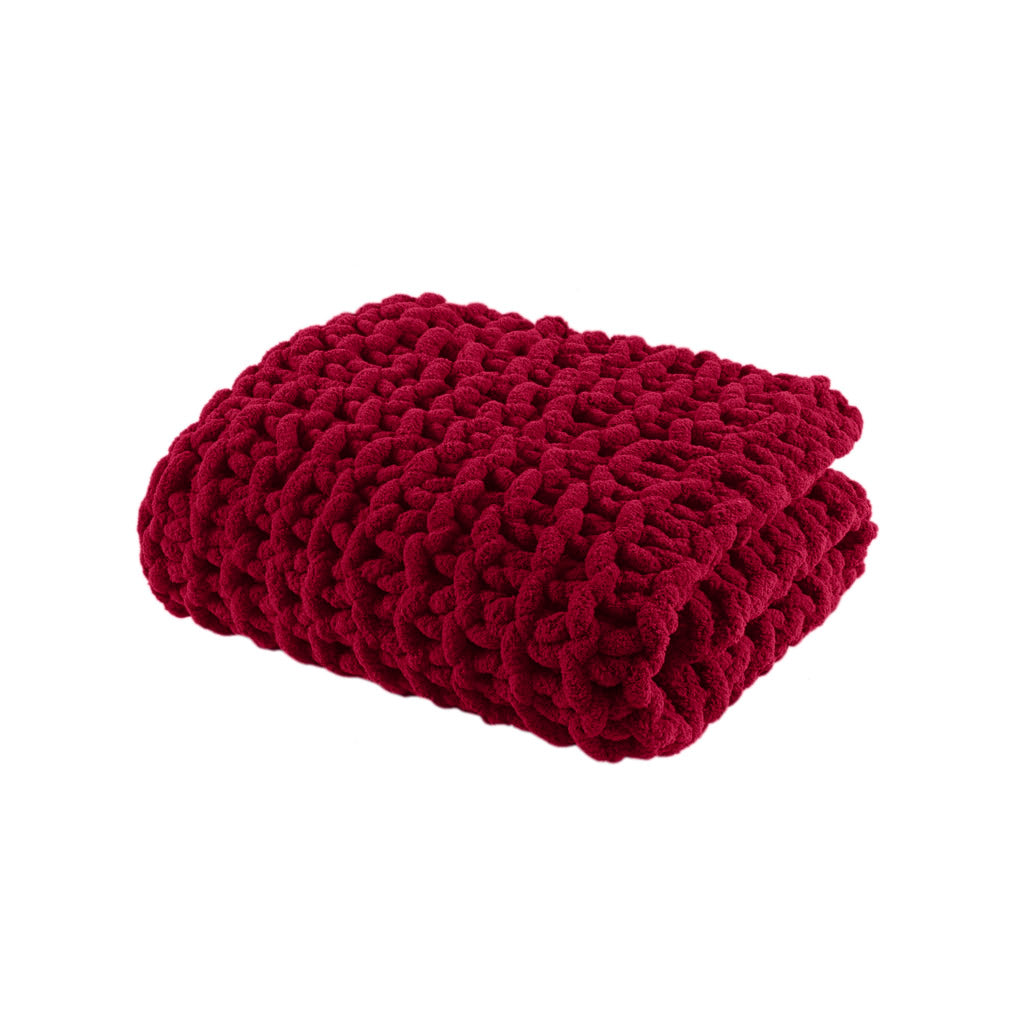 Chenille Chunky Knit Throw - Red