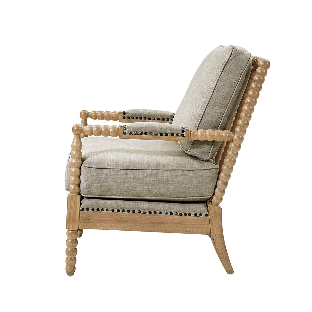 Donohue Turned Spindle Wood Accent Armchair - Light Grey/Camel Oak