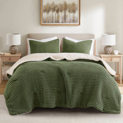 Riordan Waffle Knit Chenille Comforter Set - Olive