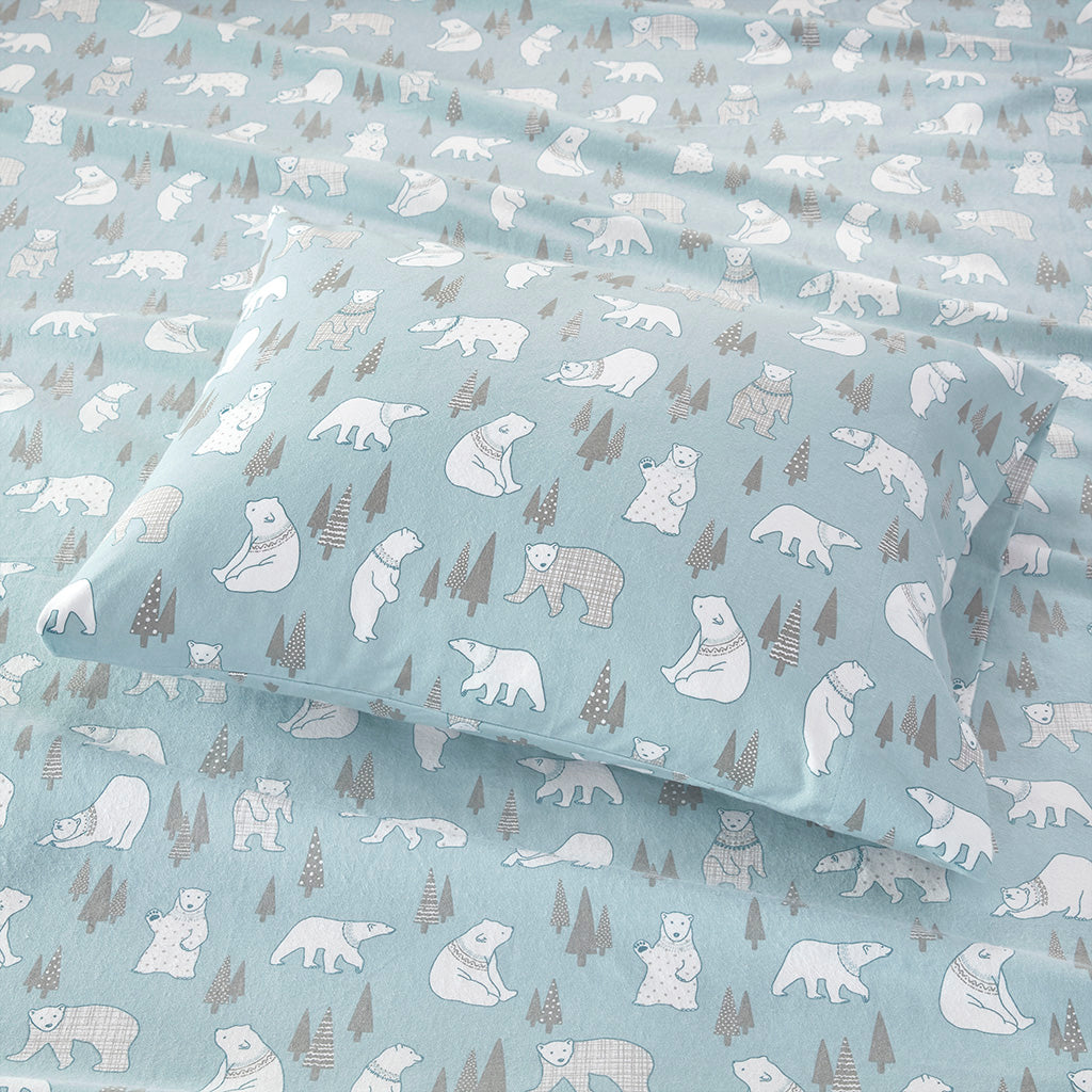 Cozy Cotton Flannel Printed Sheet Set - Blue Polar Bears