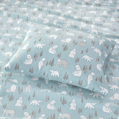 Cozy Cotton Flannel Printed Sheet Set - Blue Polar Bears