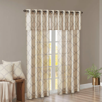Saratoga Fretwork Print Grommet Top Window Valance - Beige/Grey