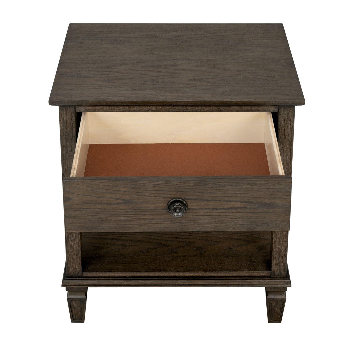 Victoria one-drawer wood bedside table with shelf - Antique Brown