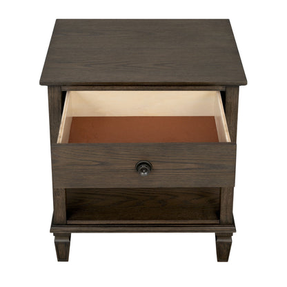 Victoria one-drawer wood bedside table with shelf - Antique Brown