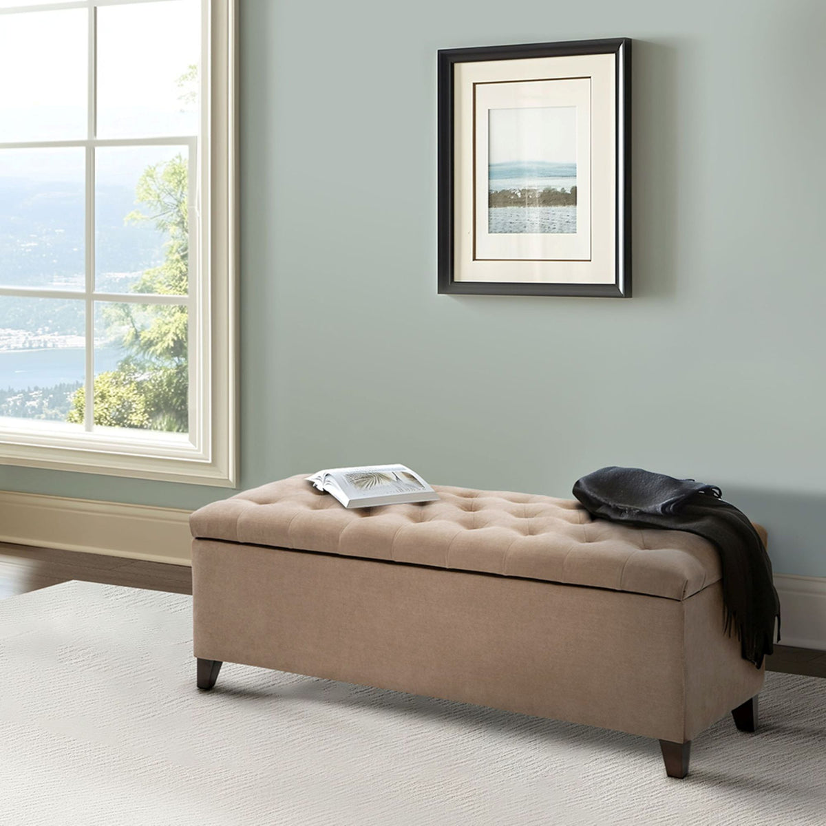 Shandra Tufted Top Upholstered Storage Bench - Sand