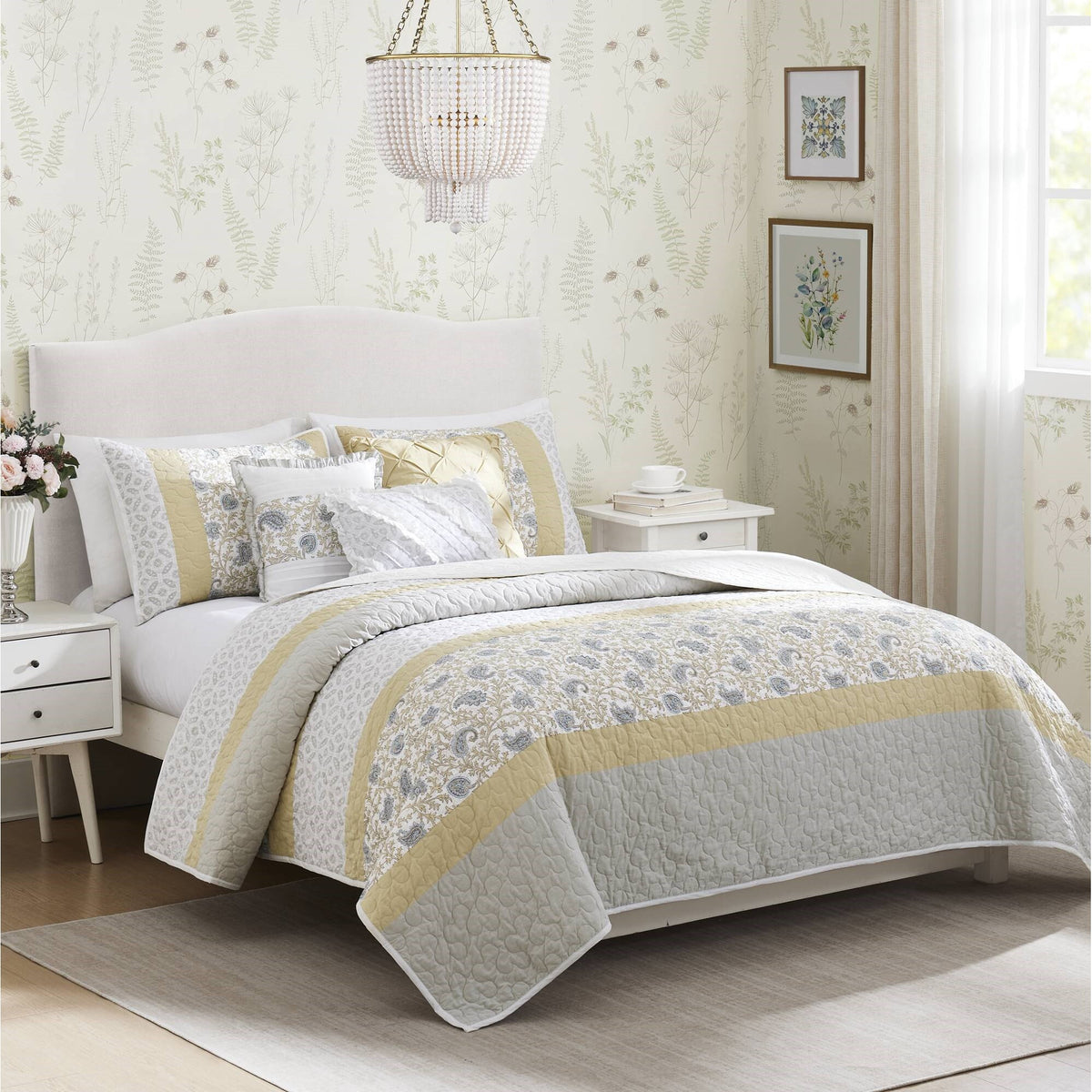 Dawn 6 Piece Cotton Percale Quilt Set with Throw Pillows - Yellow