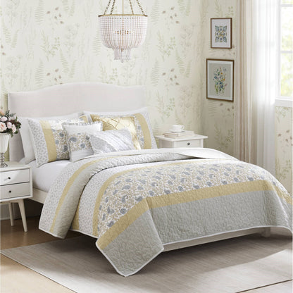 Dawn 6 Piece Cotton Percale Quilt Set with Throw Pillows - Yellow