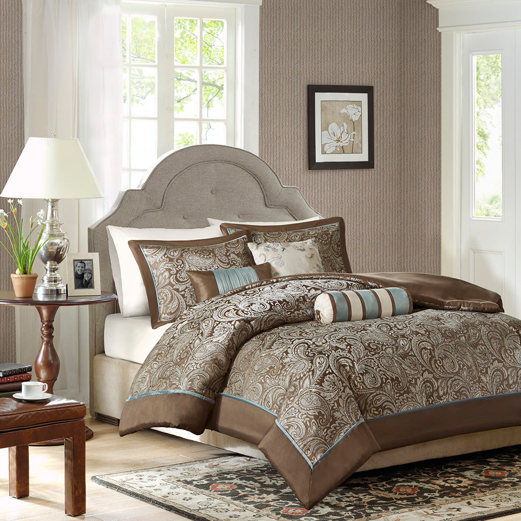 Aubrey 6 Piece Duvet Cover Set - Blue/Brown
