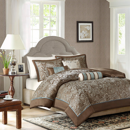 Aubrey 6 Piece Duvet Cover Set - Blue/Brown