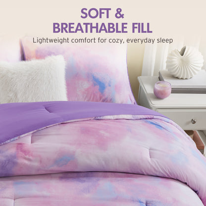 Cassiopeia Watercolor Tie Dye Printed Comforter Set with Throw Pillow - Purple