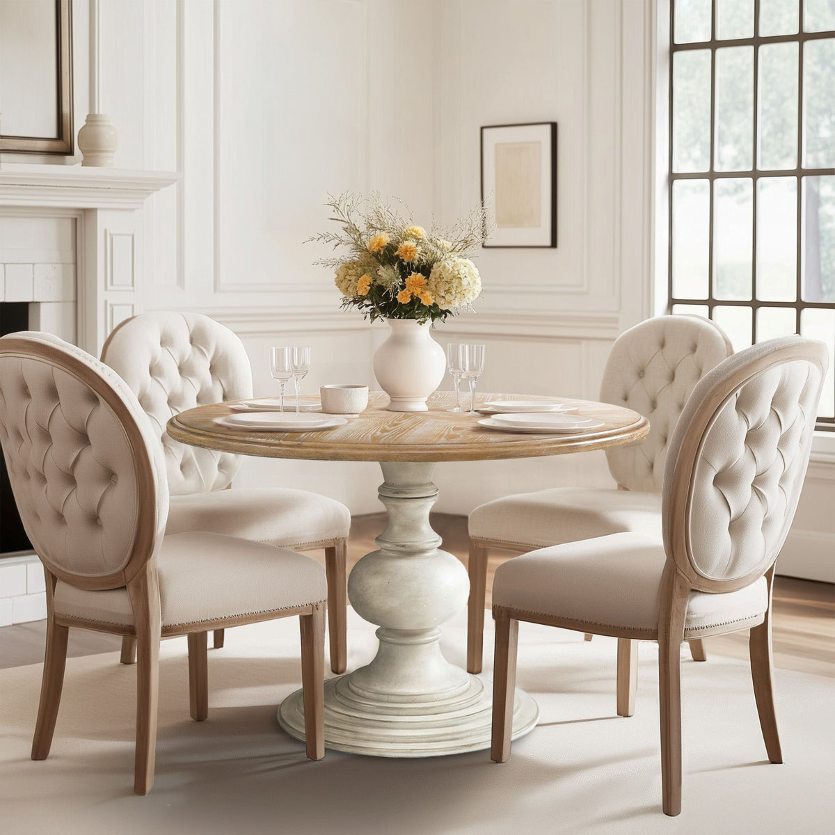Lexi 46" Round Pedestal Dining Table - Reclaimed Walnut/Antique Cream
