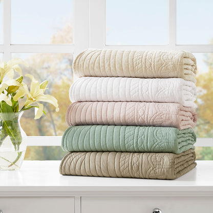 Tuscany Oversized Quilted Throw with Scalloped Edges - Khaki