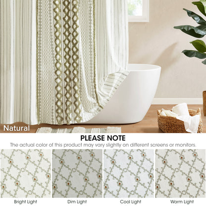 Imani Cotton Printed Shower Curtain with Chenille - Sage