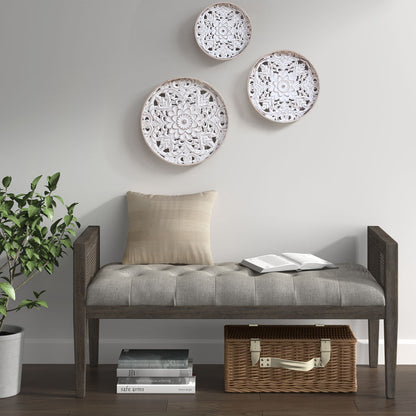 Medallion Trio Distressed White Floral 3-piece Carved Wood Wall Decor Set - Natural/White