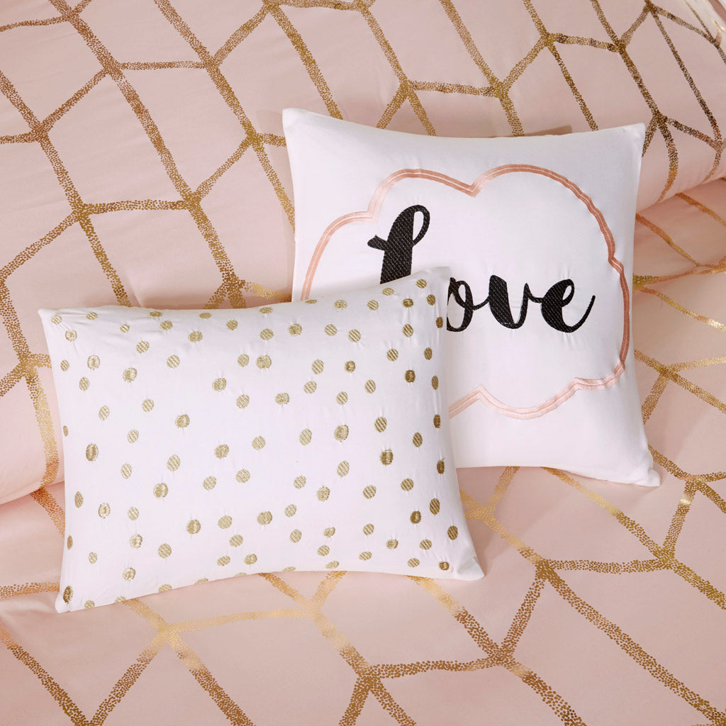 Raina Metallic Printed Comforter Set - Blush/Gold