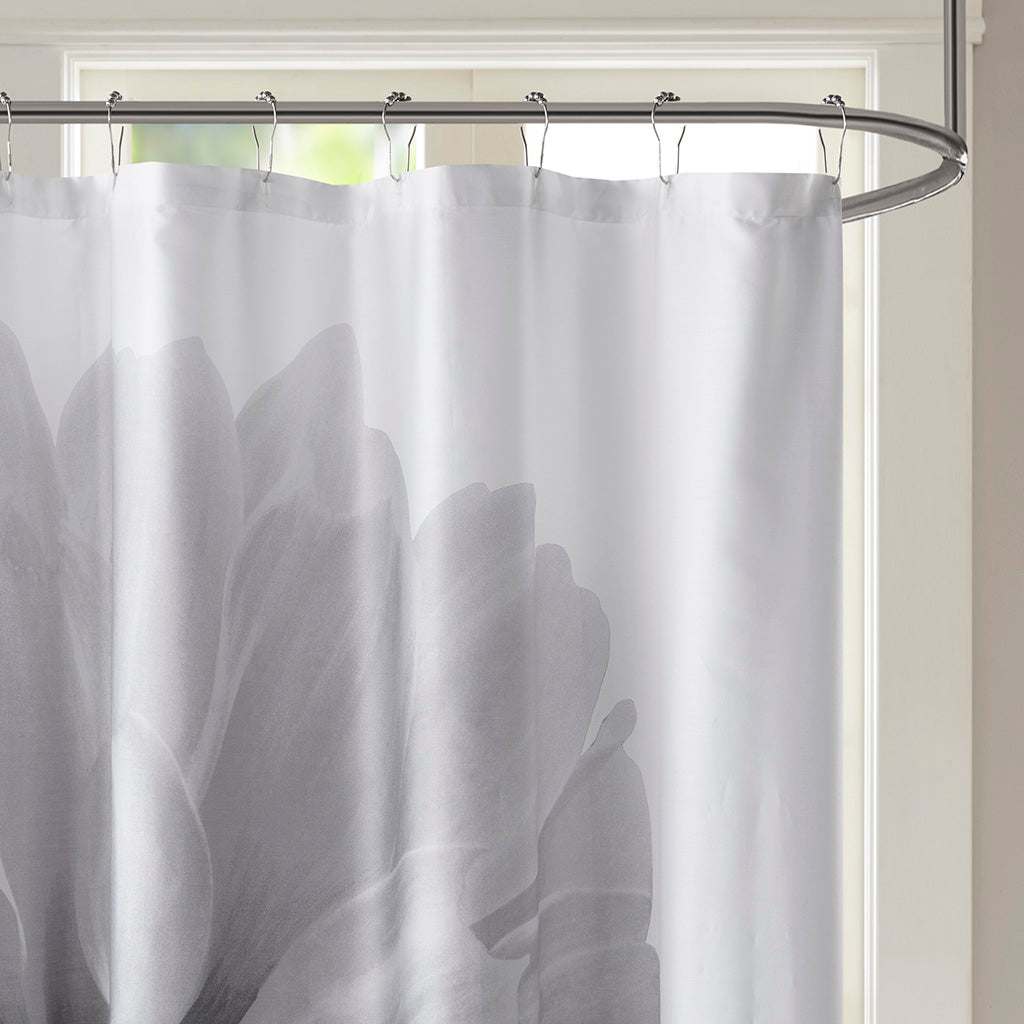 Norah Printed Floral Cotton Shower Curtain - Grey