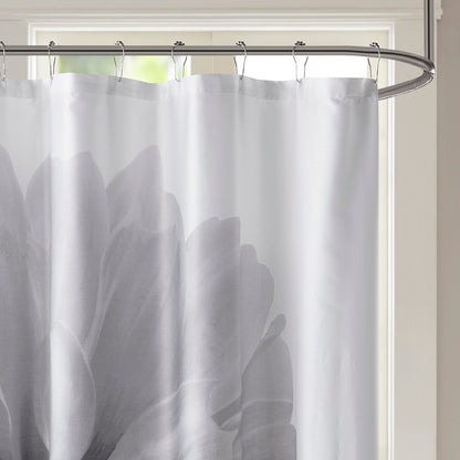 Norah Printed Floral Cotton Shower Curtain - Grey