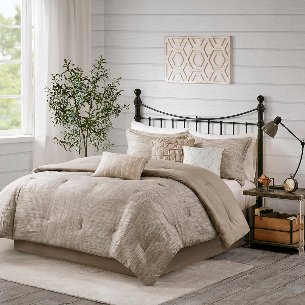 Walter 7 Piece Printed Seersucker Comforter Set - Taupe