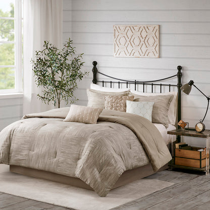 Walter 7 Piece Printed Seersucker Comforter Set - Taupe