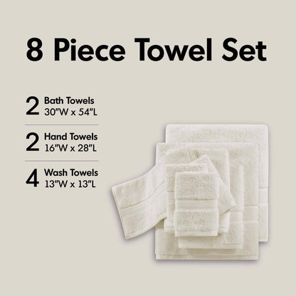 800GSM 100% Cotton 8 Piece Towel Set - Cream