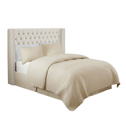 Amelia Upholstered Wingback Headboard with Button Tufting & Nailhead Trim - Cream