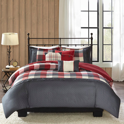 Ridge 6 Piece Herringbone Duvet Cover Set - Red