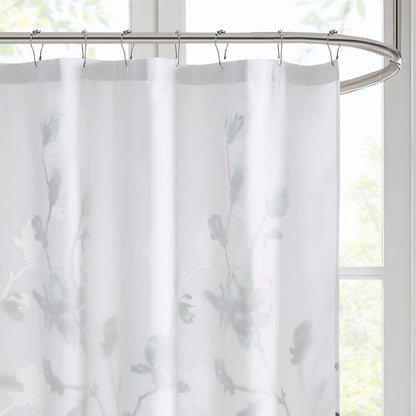 Magnolia Floral Printed Burnout Shower Curtain - Aqua