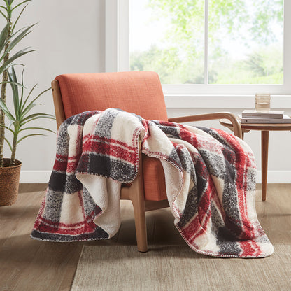 Bloomington Faux Mohair to Sherpa Throw - Red