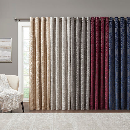 Mirage Knitted Jacquard Damask Total Blackout Grommet Top Curtain Panel - Champagne