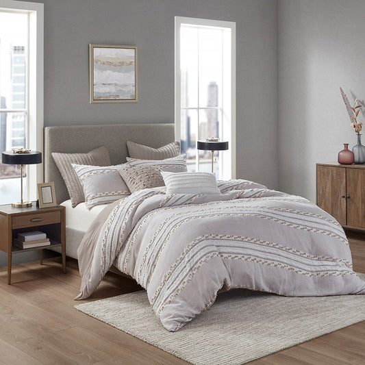 Lennon Organic Cotton Jacquard Duvet Cover Set