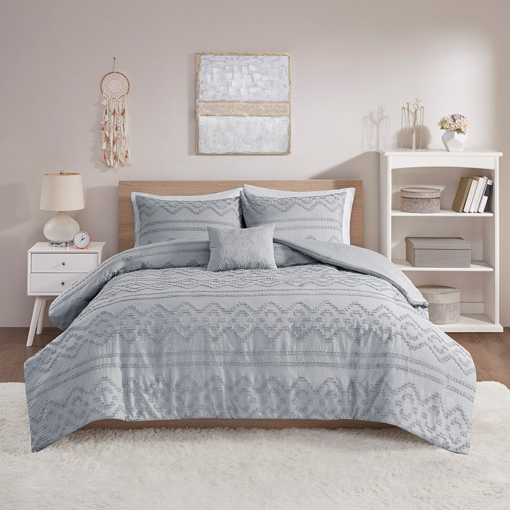 Annie Solid Clipped Jacquard Duvet Cover Set