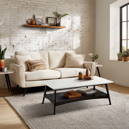 Parker Mid-century Coffee Table with Storage Shelf - Off-White/Black