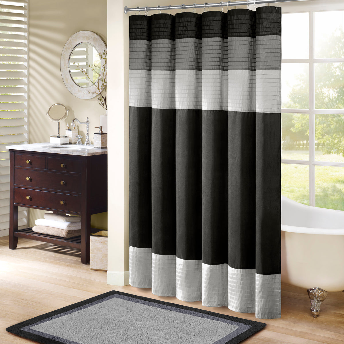Amherst Faux Silk Shower Curtain - Black