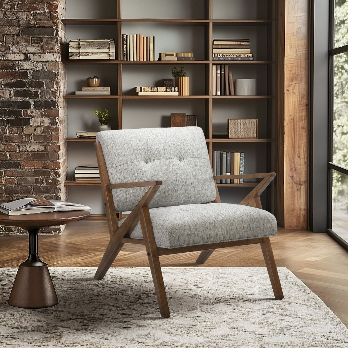 Rocket Upholstered Arm Chair with Angled Wood Frame - Light Grey