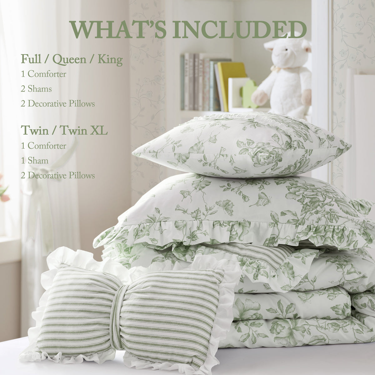 Adele Comforter Set with Decorative Pillows - Green