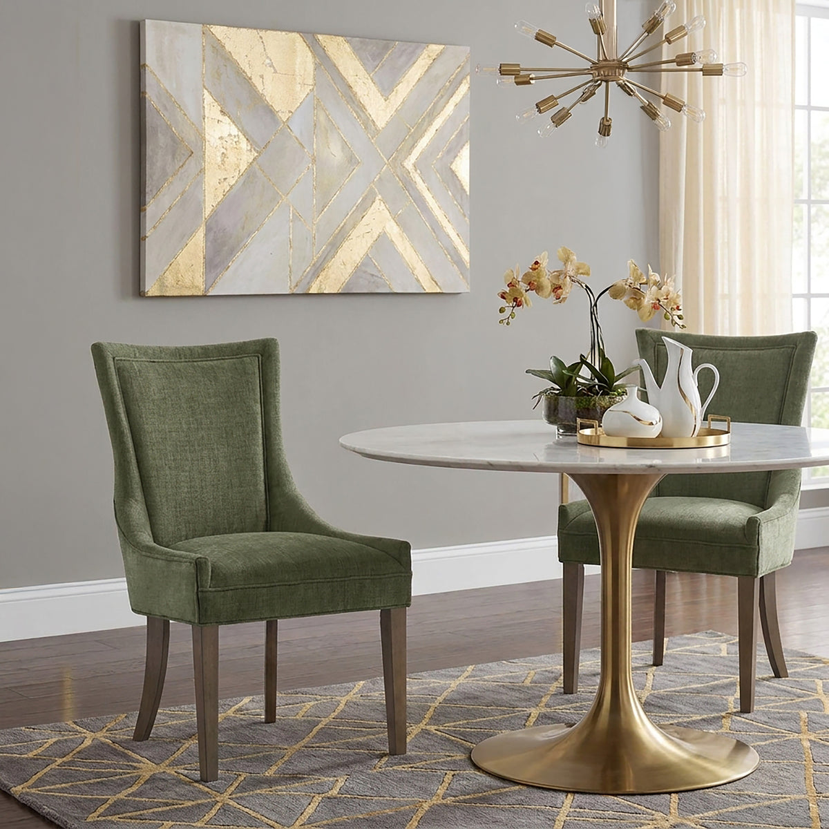 Ultra Upholstered Dining Side Chairs with wood legs (Set of 2) - Green