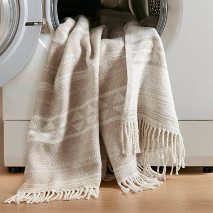 Alberta Cotton Blend Throw - Ivory Stripe